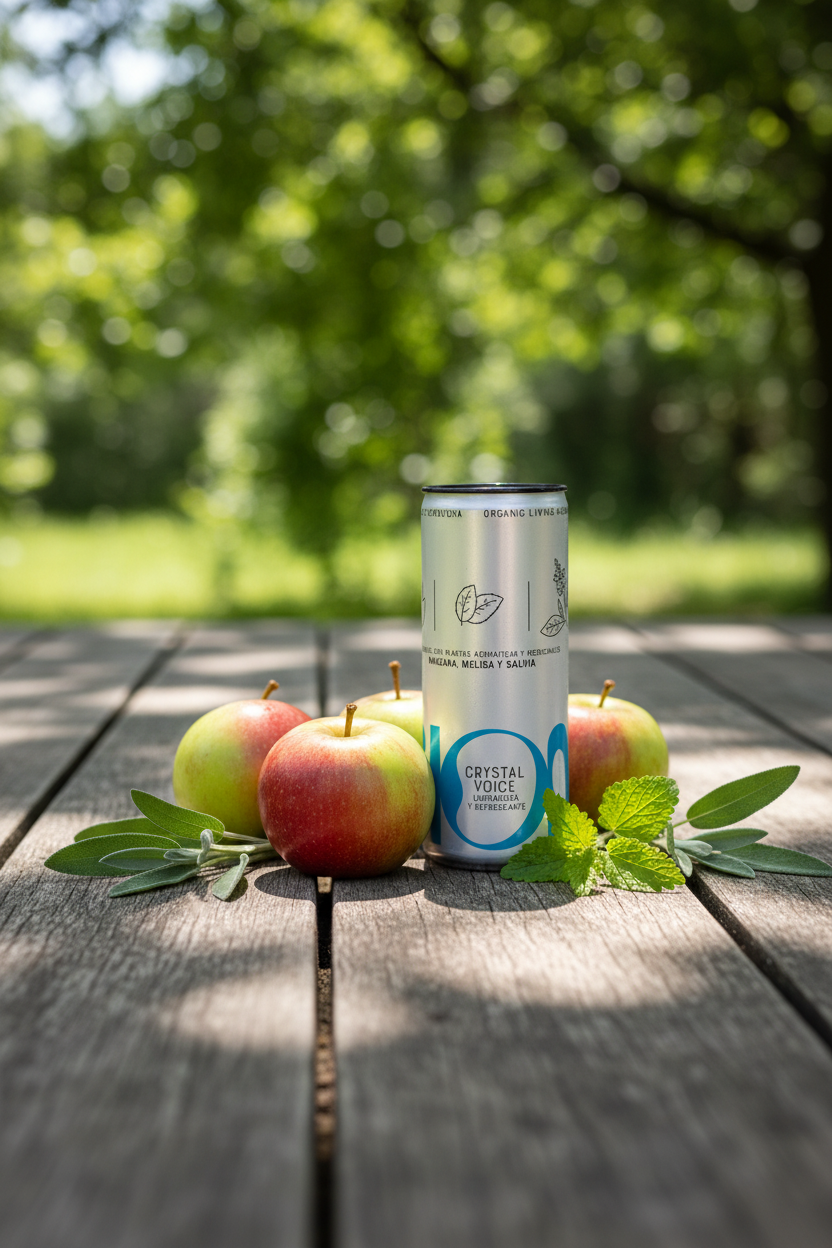 Crystal Voice — plano natural con manzanas